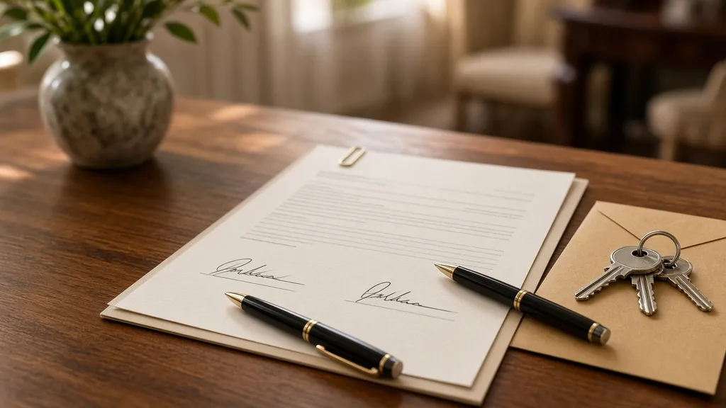 Contrato particular de compra e venda assinado com chaves ao lado