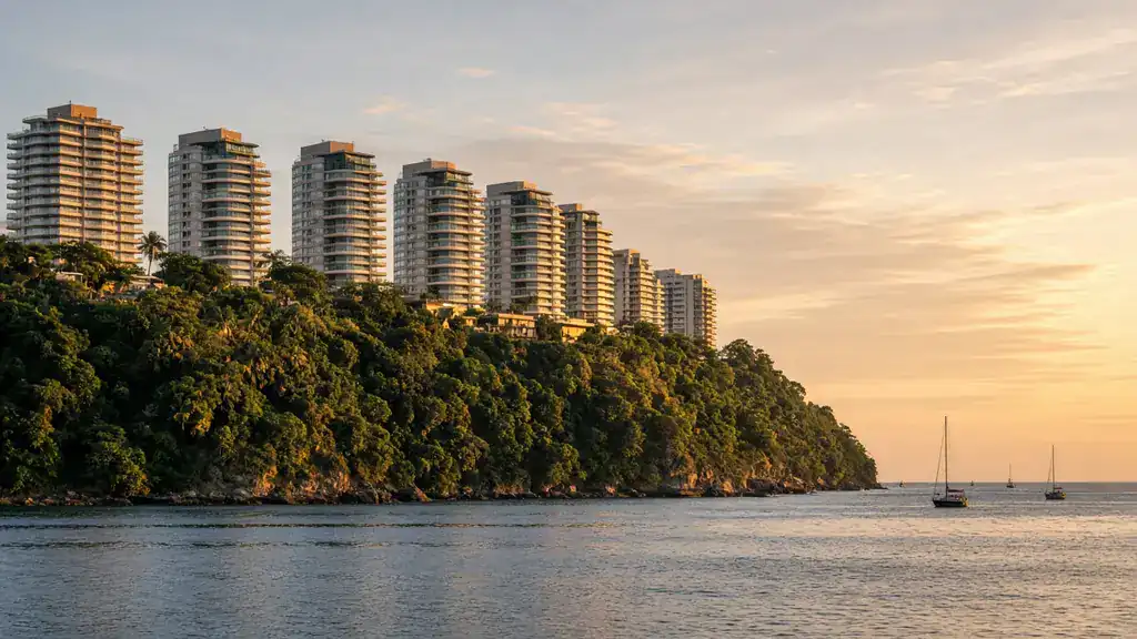 Prédios do Corredor da Vitória diante da Baía de Todos-os-Santos