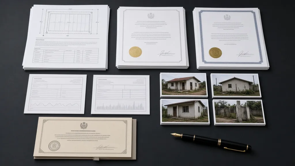 Planta, certidões e fotos organizadas para usucapião extrajudicial