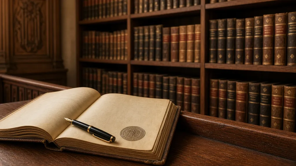 Livro de registro aberto com selo em cartório